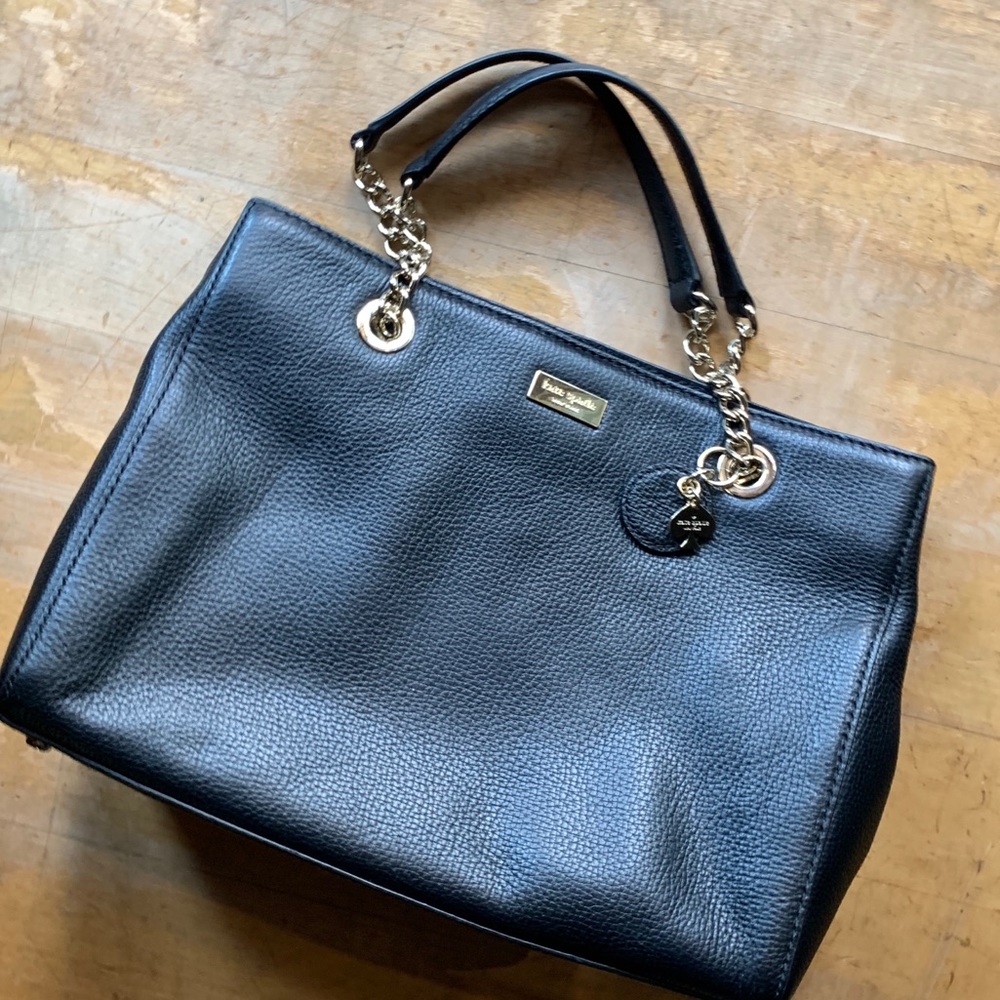 Kate Spade black cow leather gold chain handbag